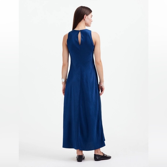 Madewell Deep Cobalt Satin Jeweltone Sleeveless Midi Flowy Dress NEW NS238 sz 0 - Picture 3 of 11
